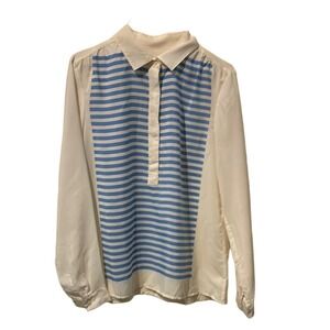 J.Crew Mens Ivory Blue Striped Long Sleeve Button Front Blouse Shirt Small